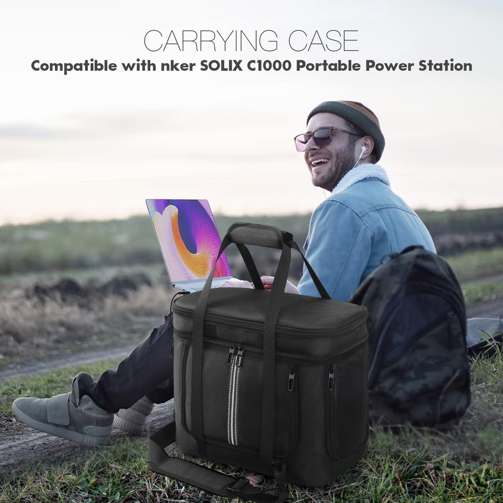 TATAVR open front pocket with double zippers holding charging cables