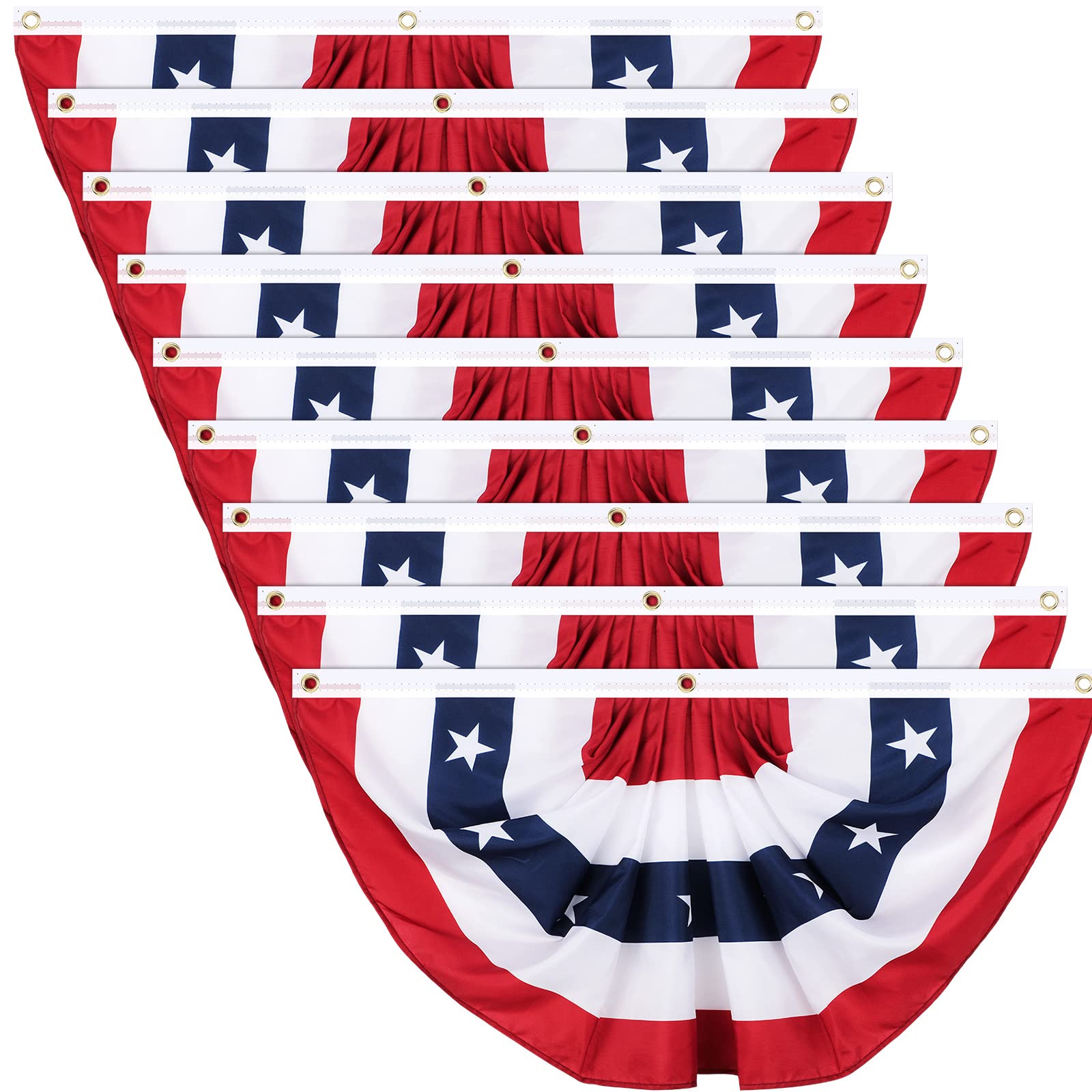 Tatuo front view of pleated fan flag showing neat stitching and patriotic design