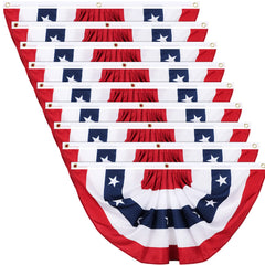Tatuo front view of pleated fan flag showing neat stitching and patriotic design