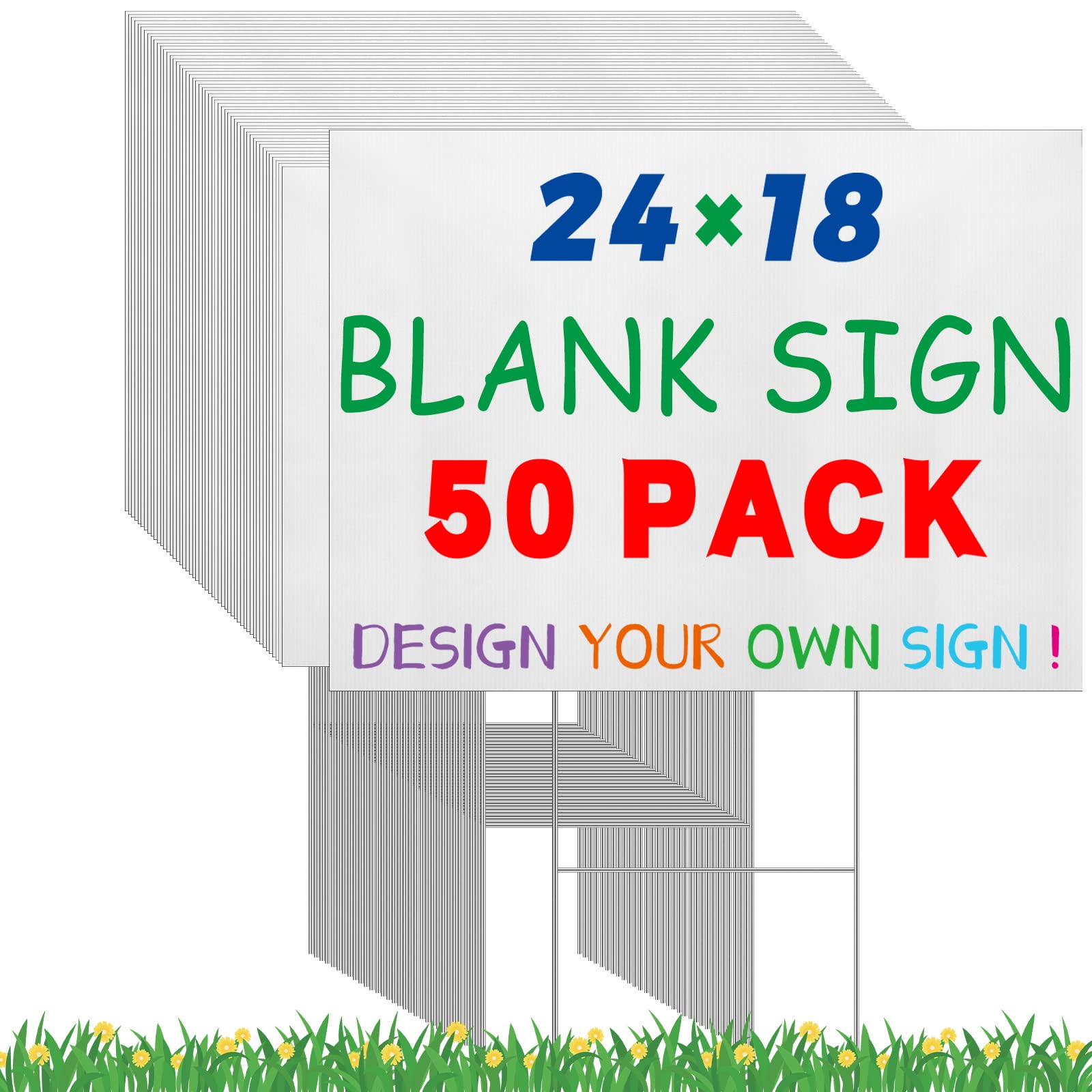 Tatuo front view of packaged 50 sign kit showing quantity and white panels