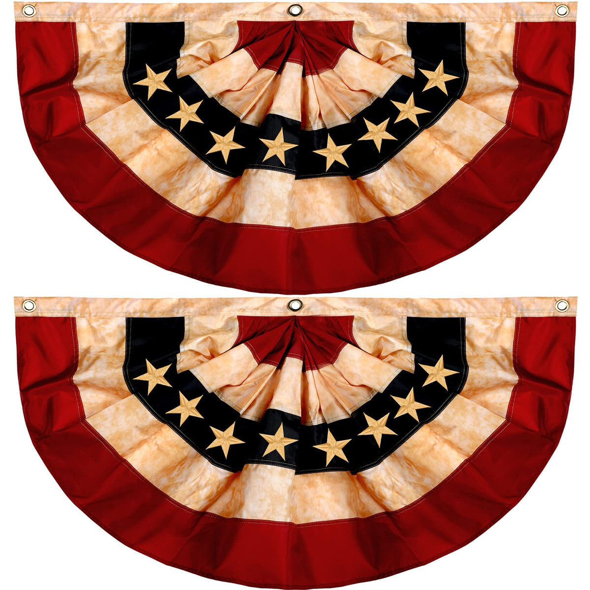 Tatuo front view pleated fan flag showing full design and instant curb appeal