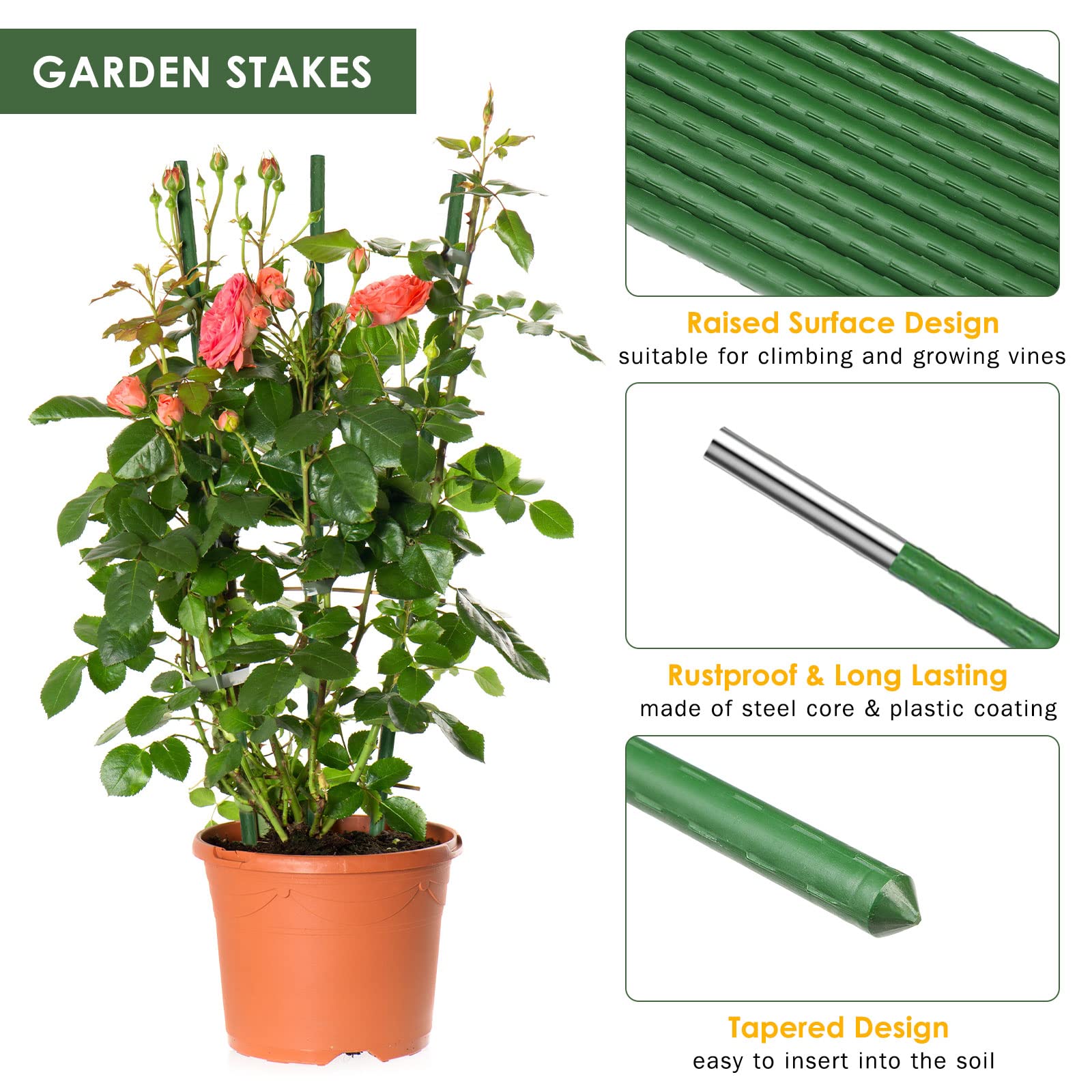 Tatuo pointed tip pushed into soil demonstrating easy insertion and stable support