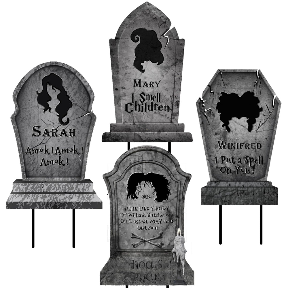 taupphoo front view of four metal tombstone signs shows easy install benefit