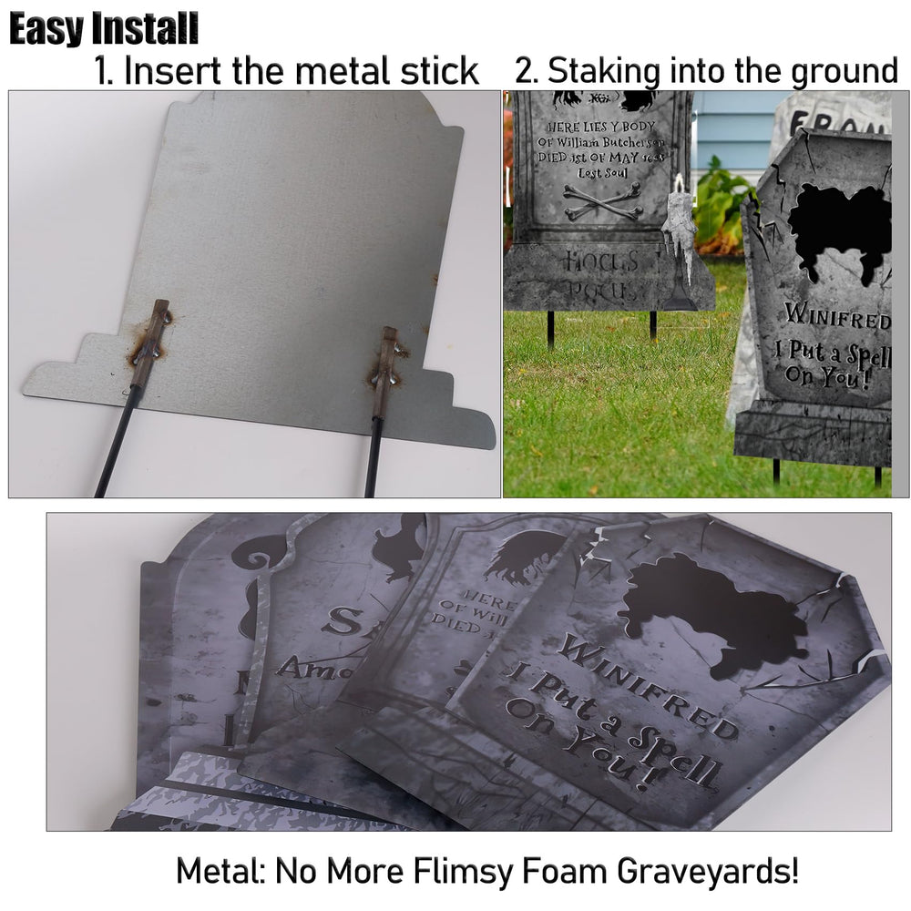 taupphoo four tombstones arranged on lawn delivering instant spooky curb appeal