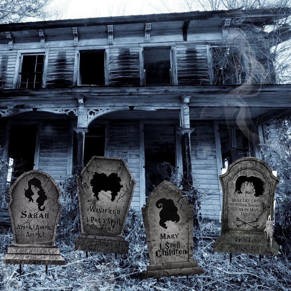 taupphoo nighttime yard scene with tombstones creating atmospheric Halloween decor
