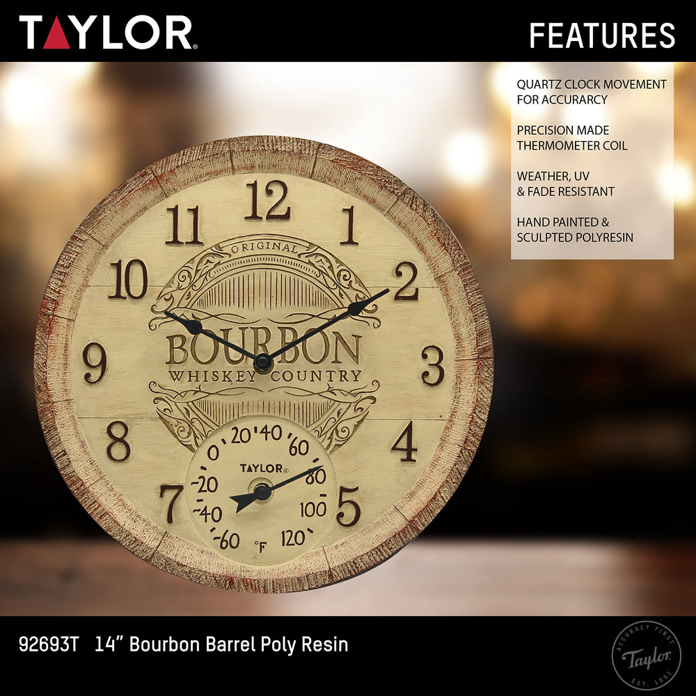Taylor bourbon barrel mounted on patio wall adding decorative weather tracking benefit