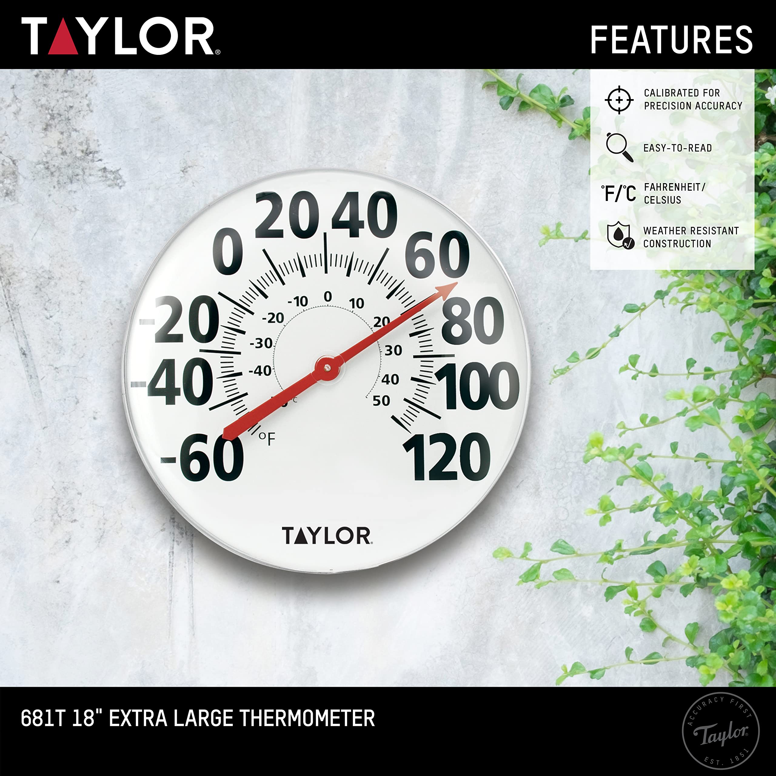 Taylor close-up of dial detail with bold numbers for quick temperature checks