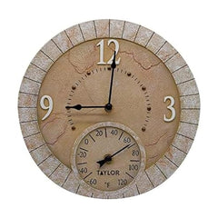Taylor front view terra cotta clock showing decorative look and durability
