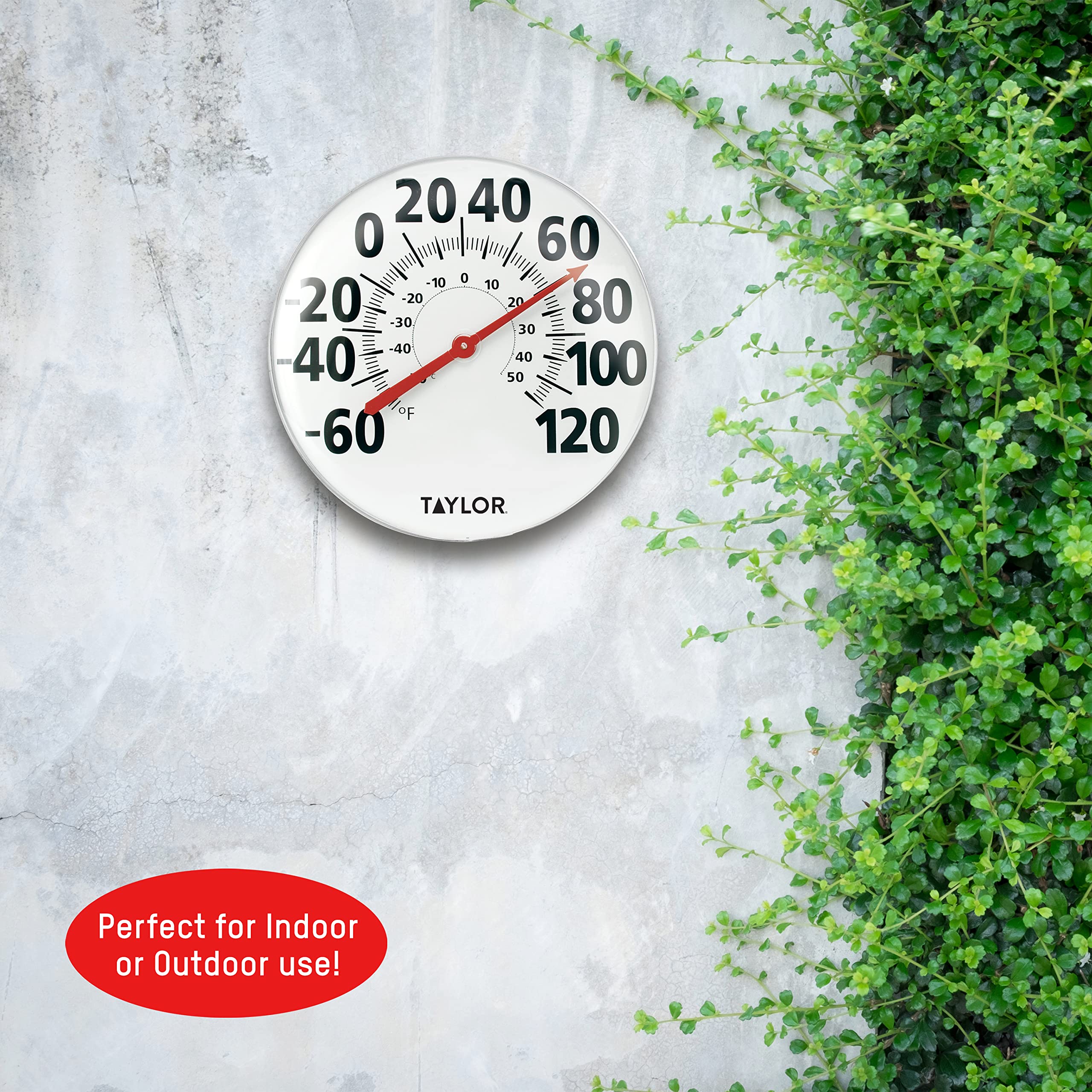 Taylor mounted on a patio wall illustrating easy outdoor temperature monitoring