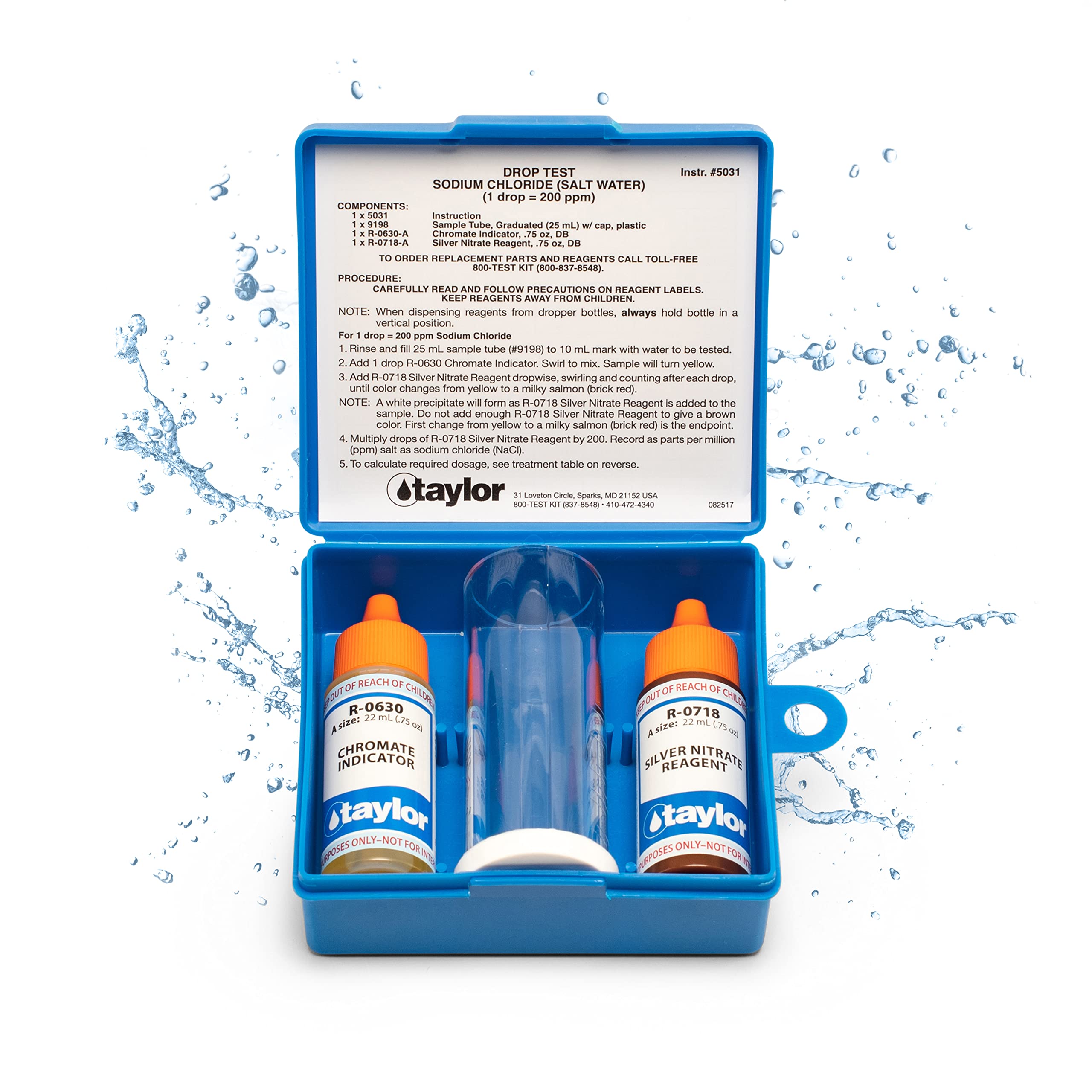 Taylor K-1766 open kit showing comparator and test tube for easy testing