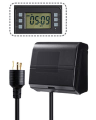 TAYMATIC front view showing plug and timer, simplifies outdoor scheduling