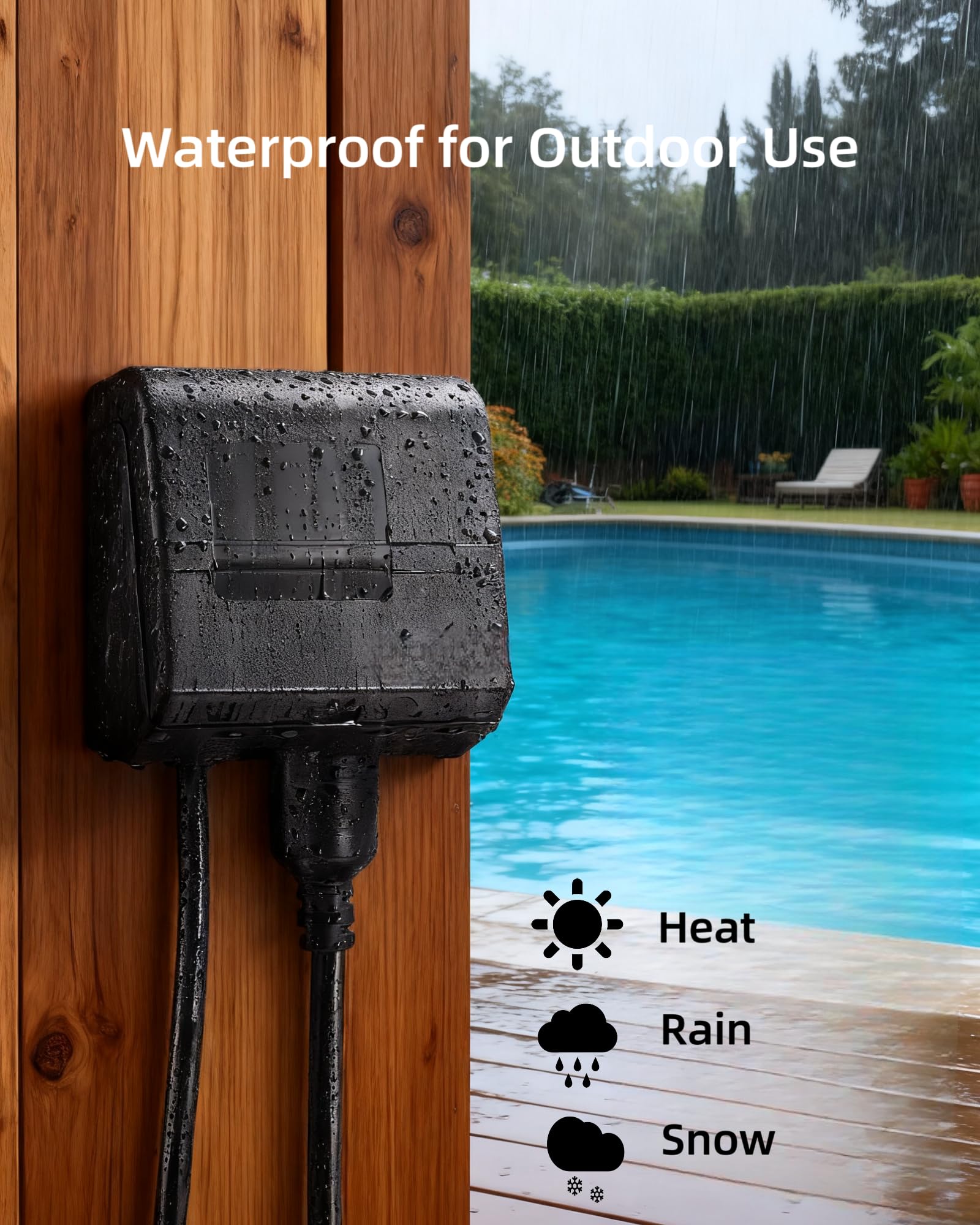 TAYMATIC on patio near pool, automates lights and pump reliably