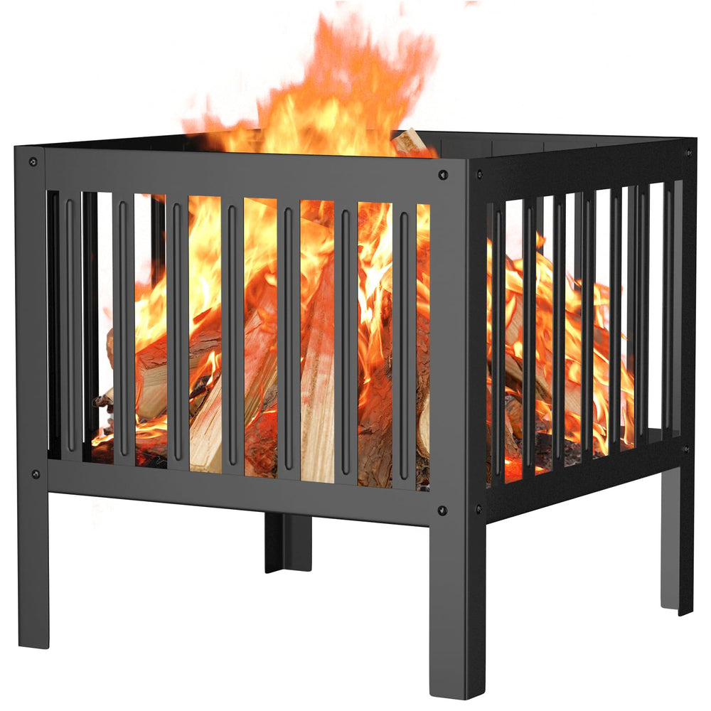 TBMLC front view of black square fire pit showing sleek design and stable base