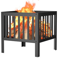 TBMLC front view of black square fire pit showing sleek design and stable base
