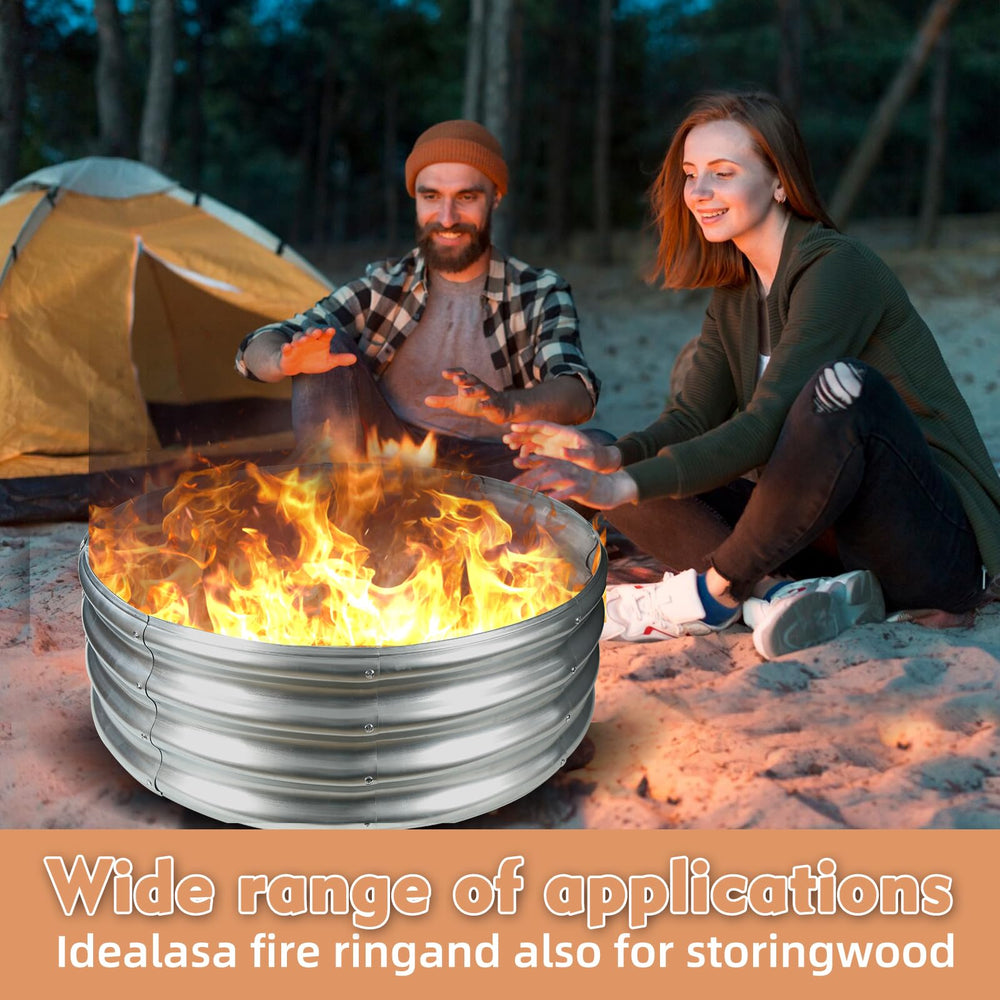 TBMLC fire ring in use at dusk with contained flames, providing safe, social outdoor warmth