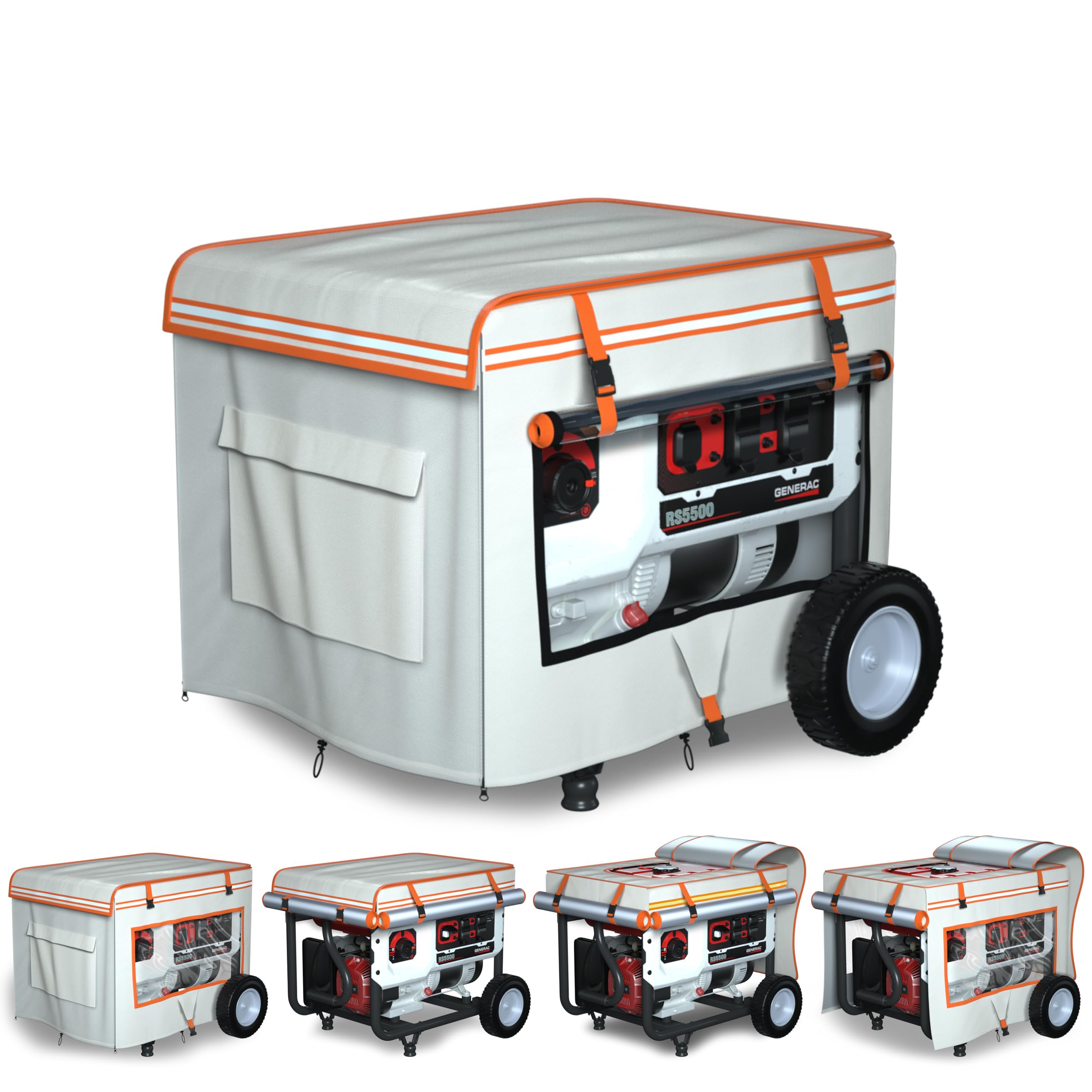 TBNO front view showing full cover and snug fit protecting generator