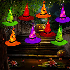 Tcamp front packaging showing 8 witch hats and string lights, clear product view and features
