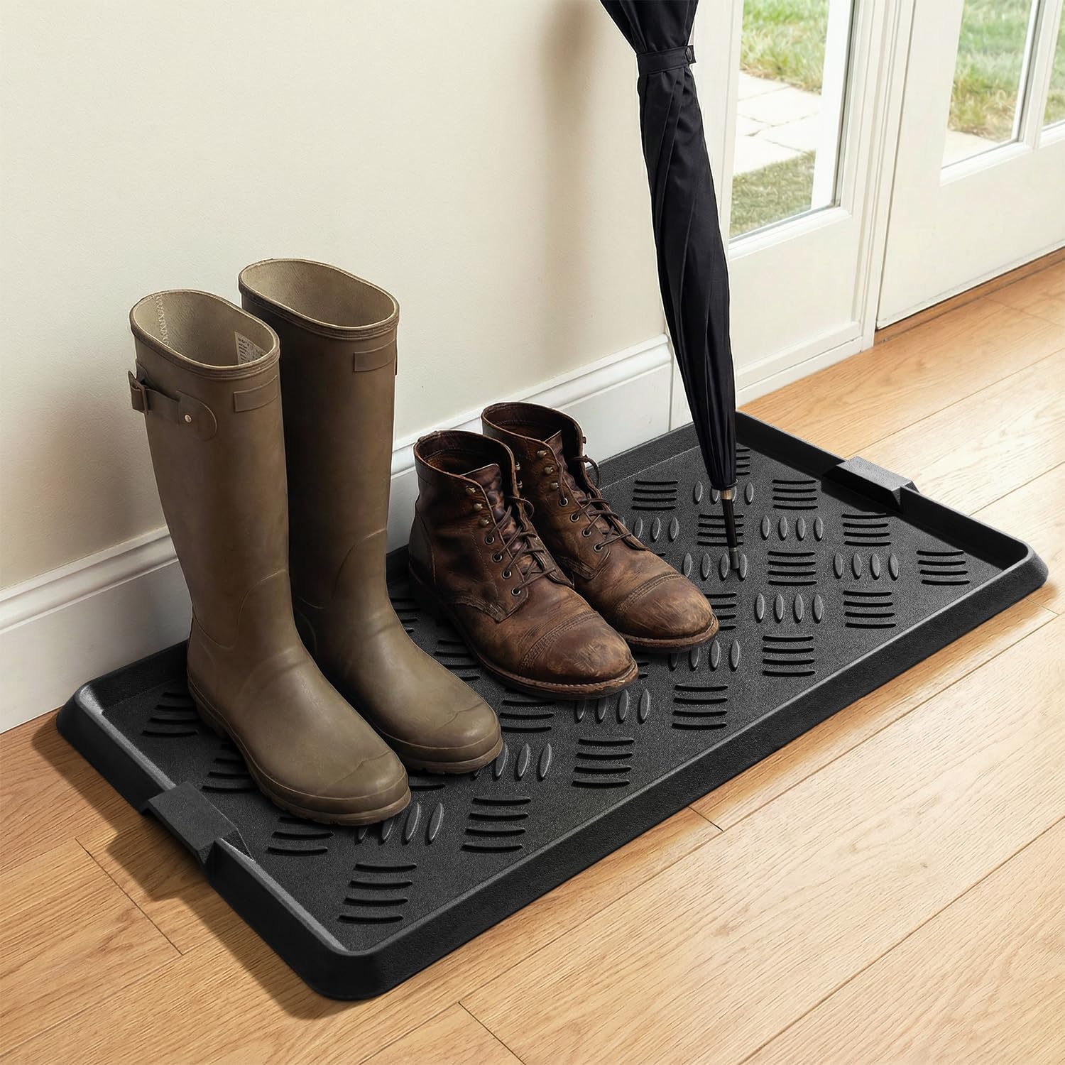 tchdio front view boot tray shows waterproof containment benefit