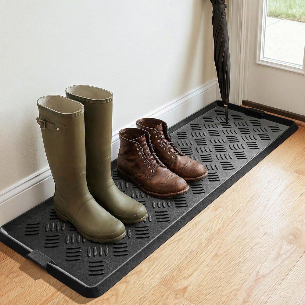 tchdio front view of long boot tray showing full coverage and organized footwear