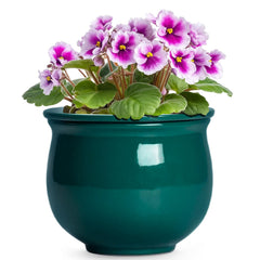 Teagas ceramic planter front view showing blackish green glaze and clean lines for decor