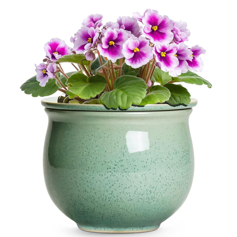 Teagas ceramic pot front view showing green glaze and elegant shape, enhances room decor