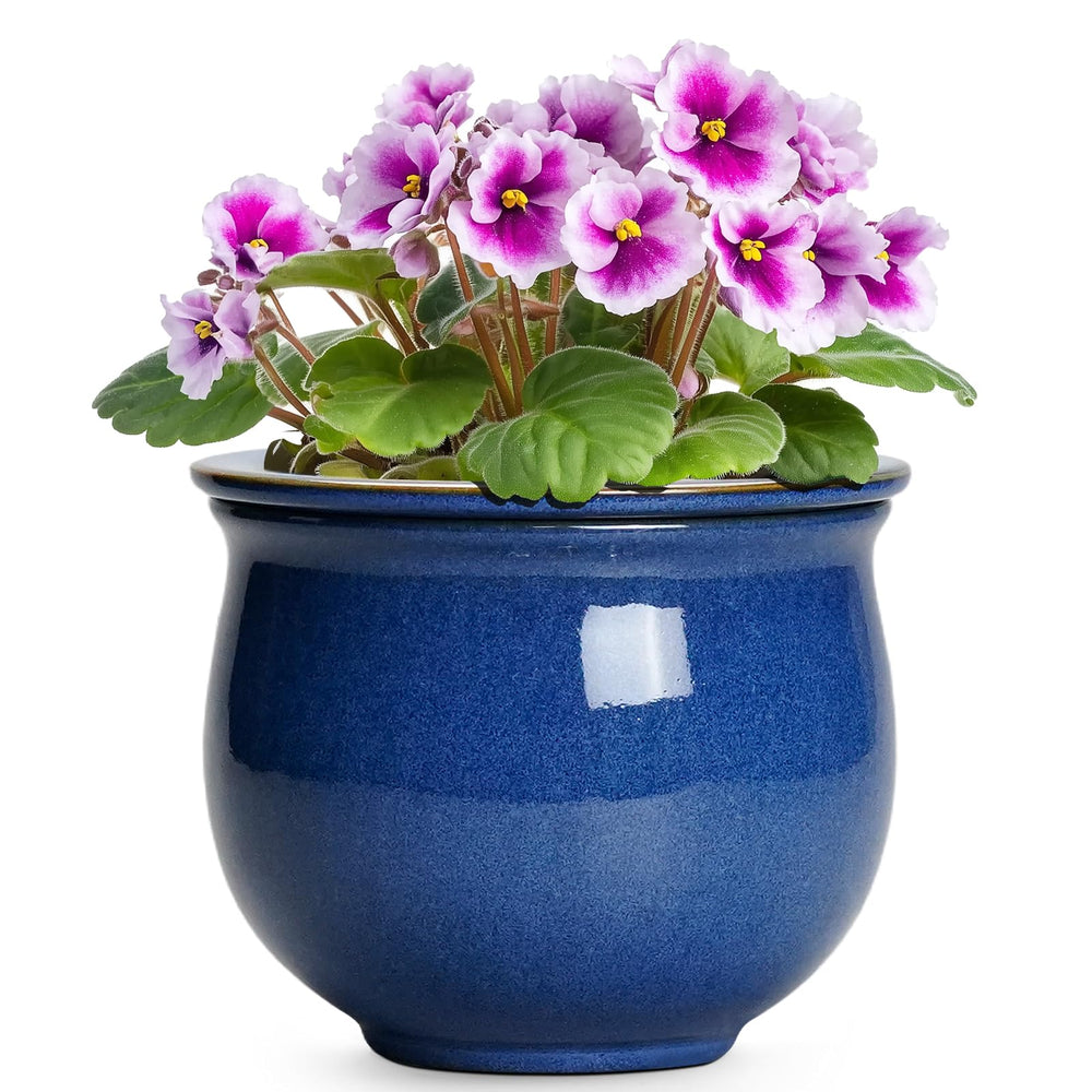 Teagas front view blue planter showing elegant glazed finish and balance