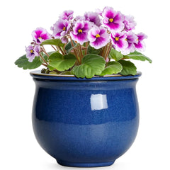 Teagas front view blue planter showing elegant glazed finish and balance