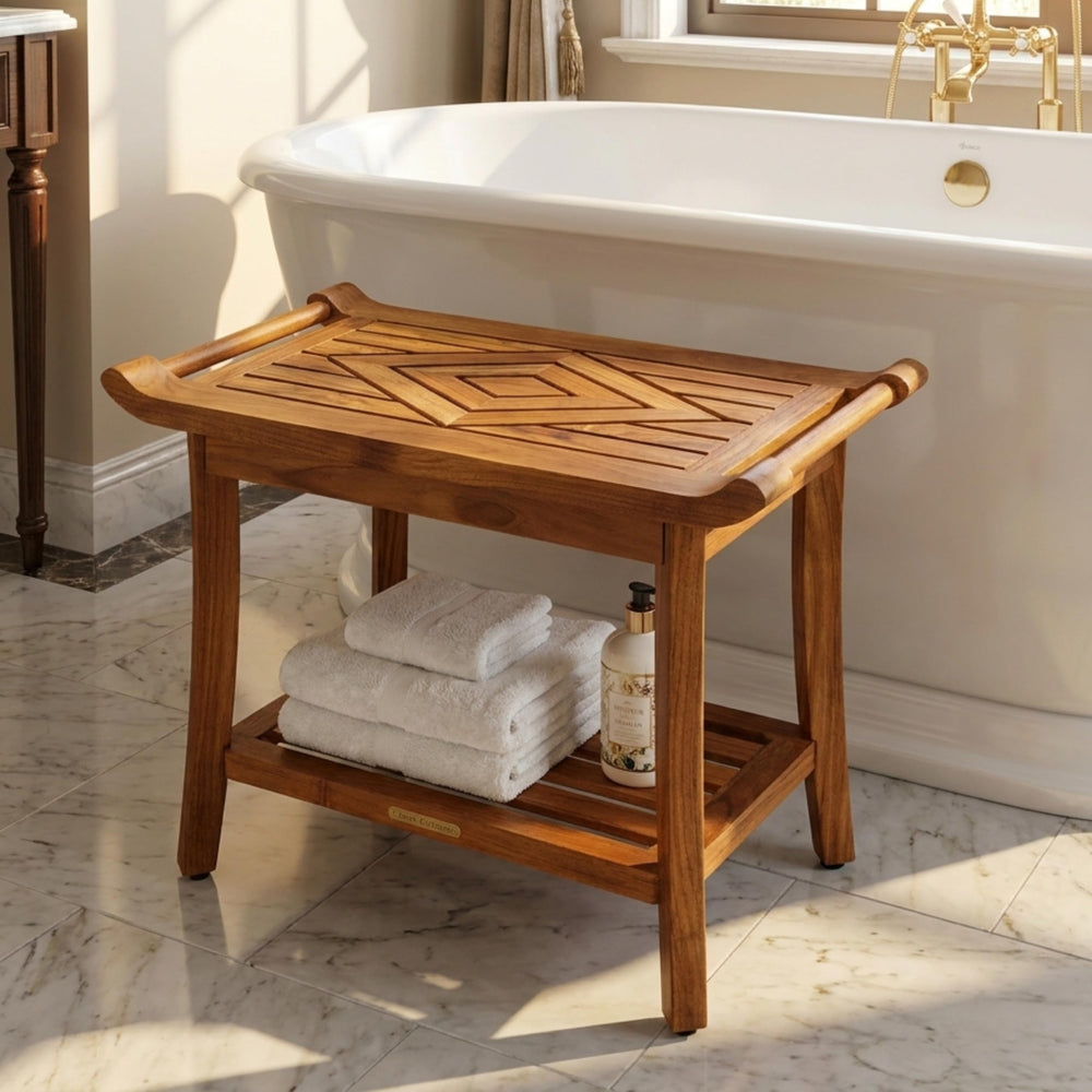 Teak Culture armrest and towel rack providing secure support and convenient storage