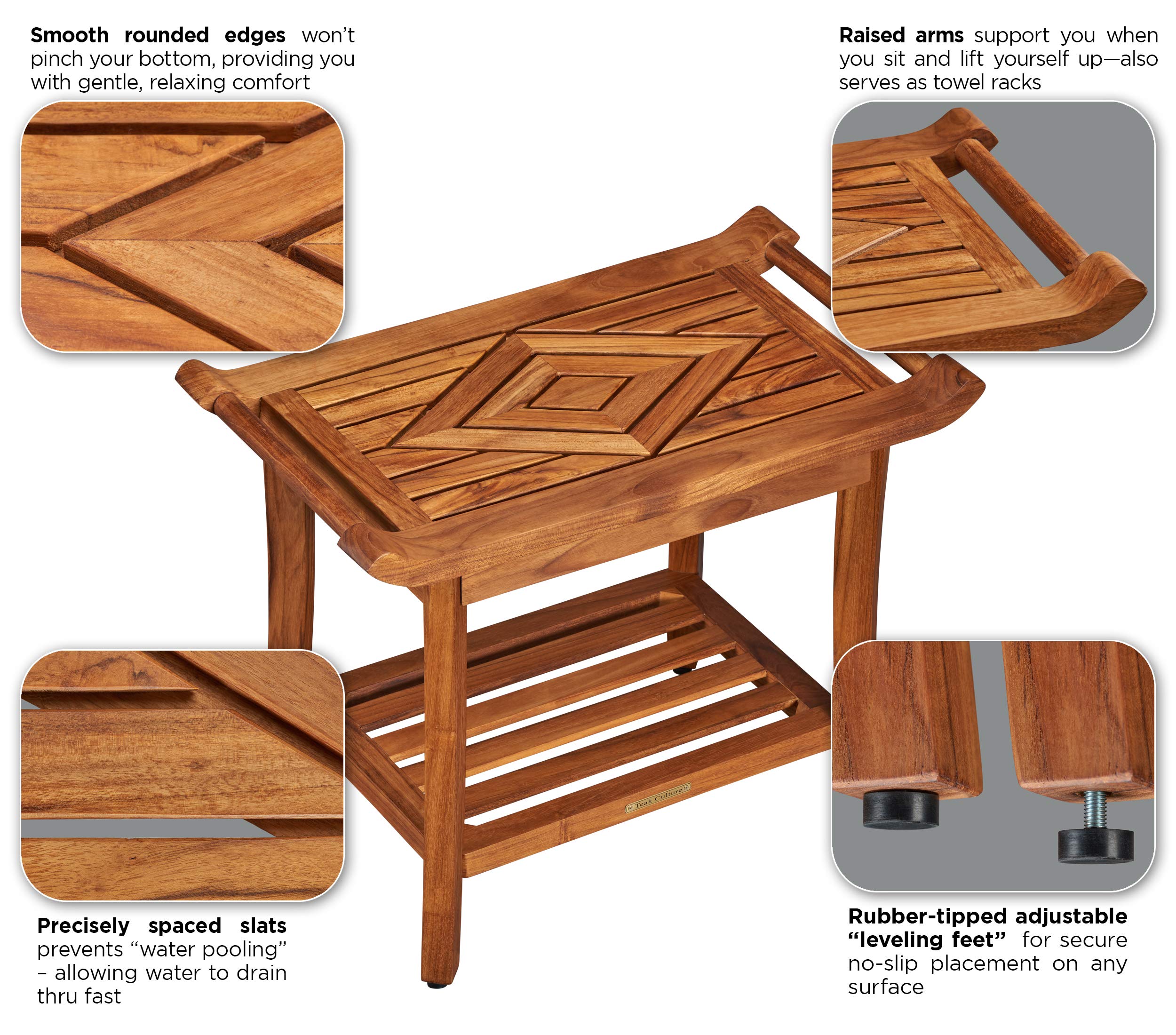 Teak Culture lifestyle bathroom setting highlighting stylish teak bench in real use