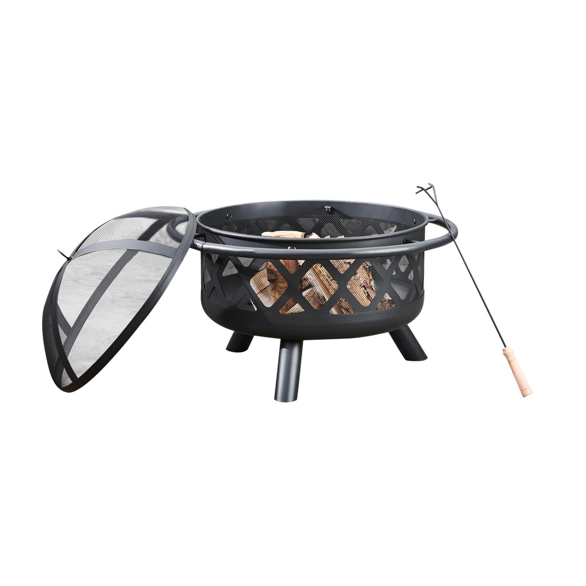 Teamson Home front view of round steel fire pit showing modern design and gathering benefit
