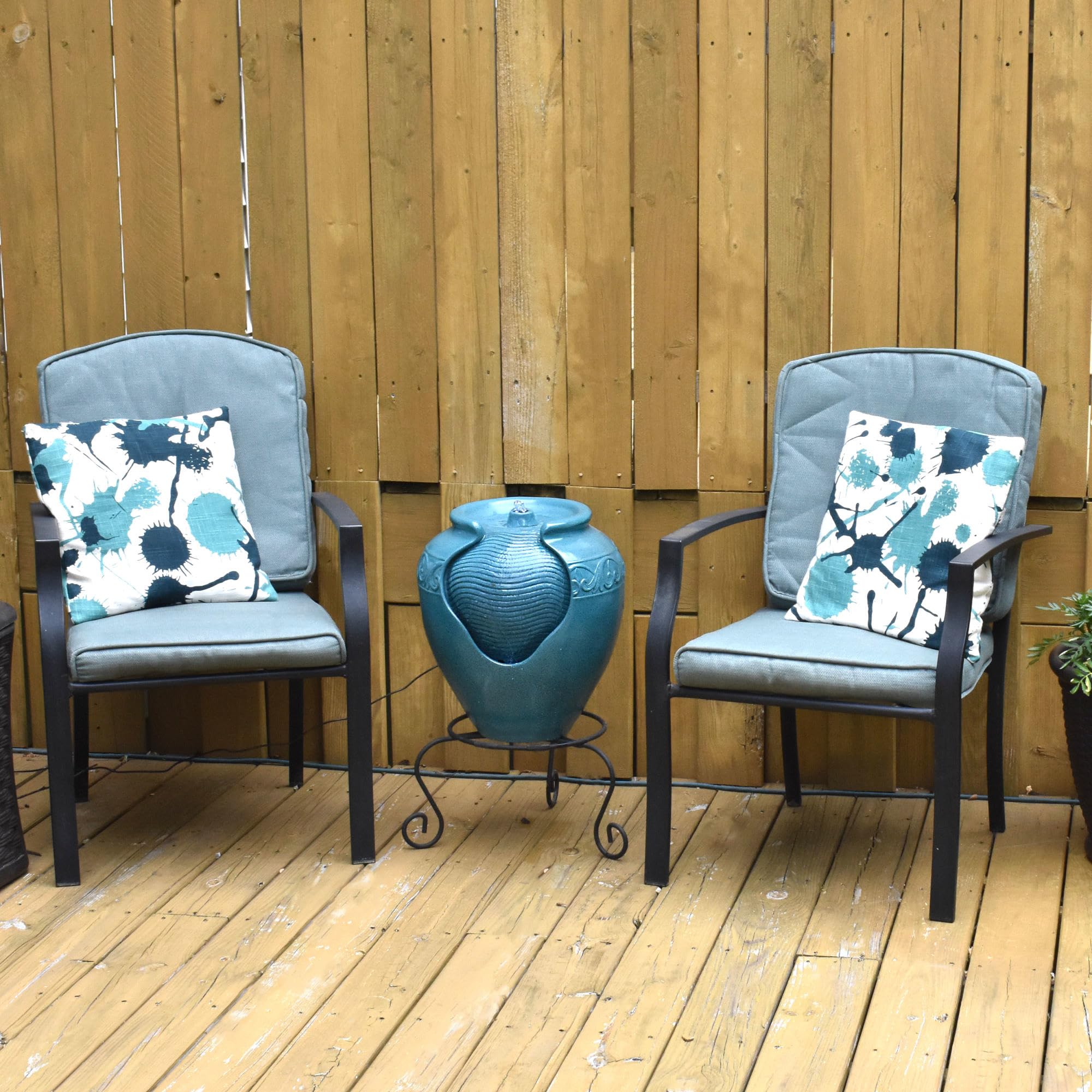Teamson Home fountain styled on patio highlighting atmosphere and relaxation