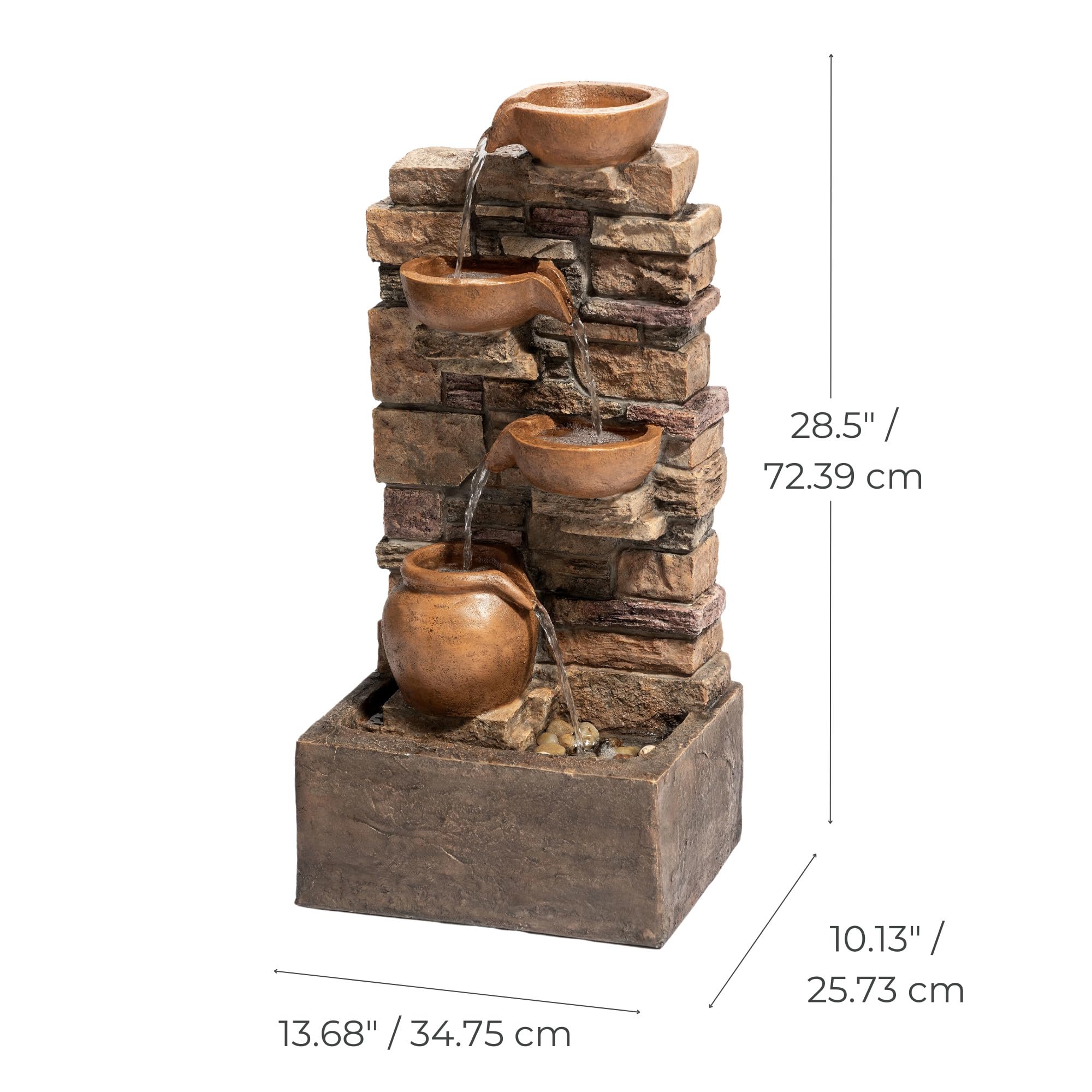 Teamson Home fountain placed on patio near plants to show outdoor styling and compact size