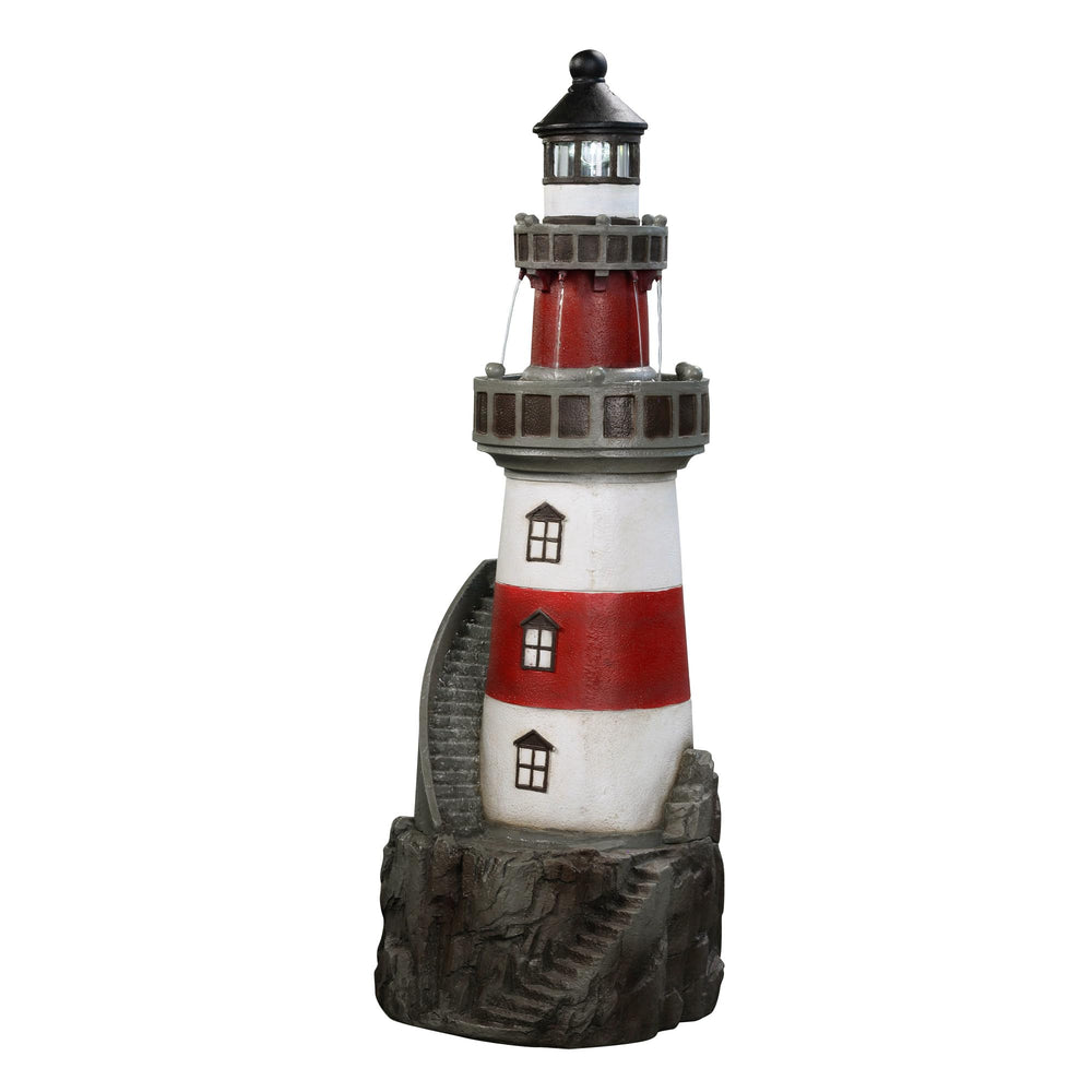 Teamson Home lighthouse fountain front view showing coastal design and relaxing water motion
