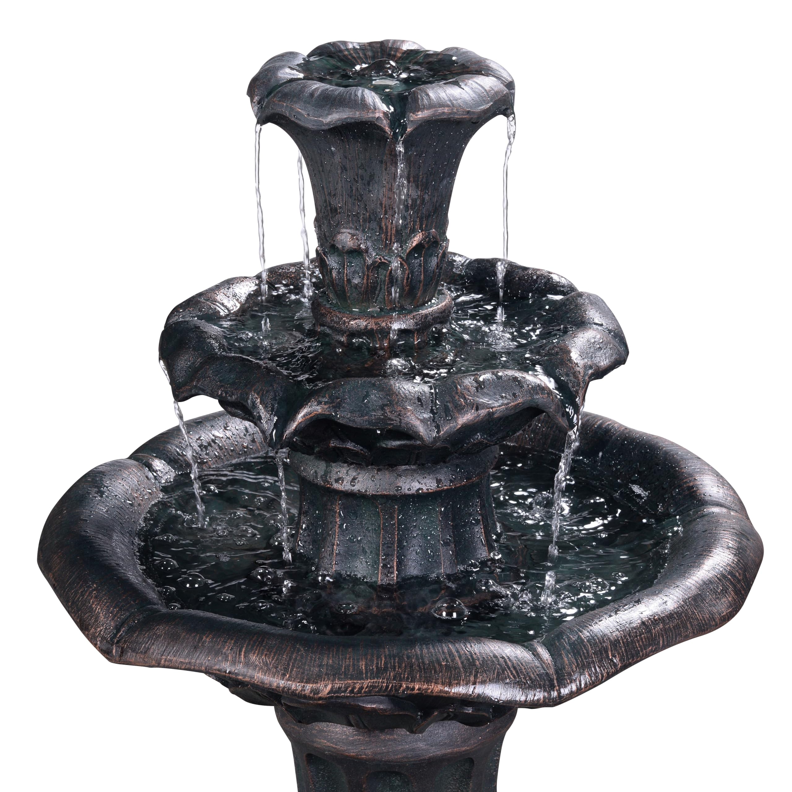 Teamson Home fountain next to chair showing 38-inch height scale