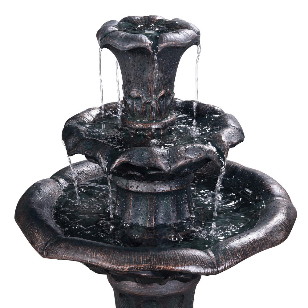 Teamson Home fountain next to chair showing 38-inch height scale