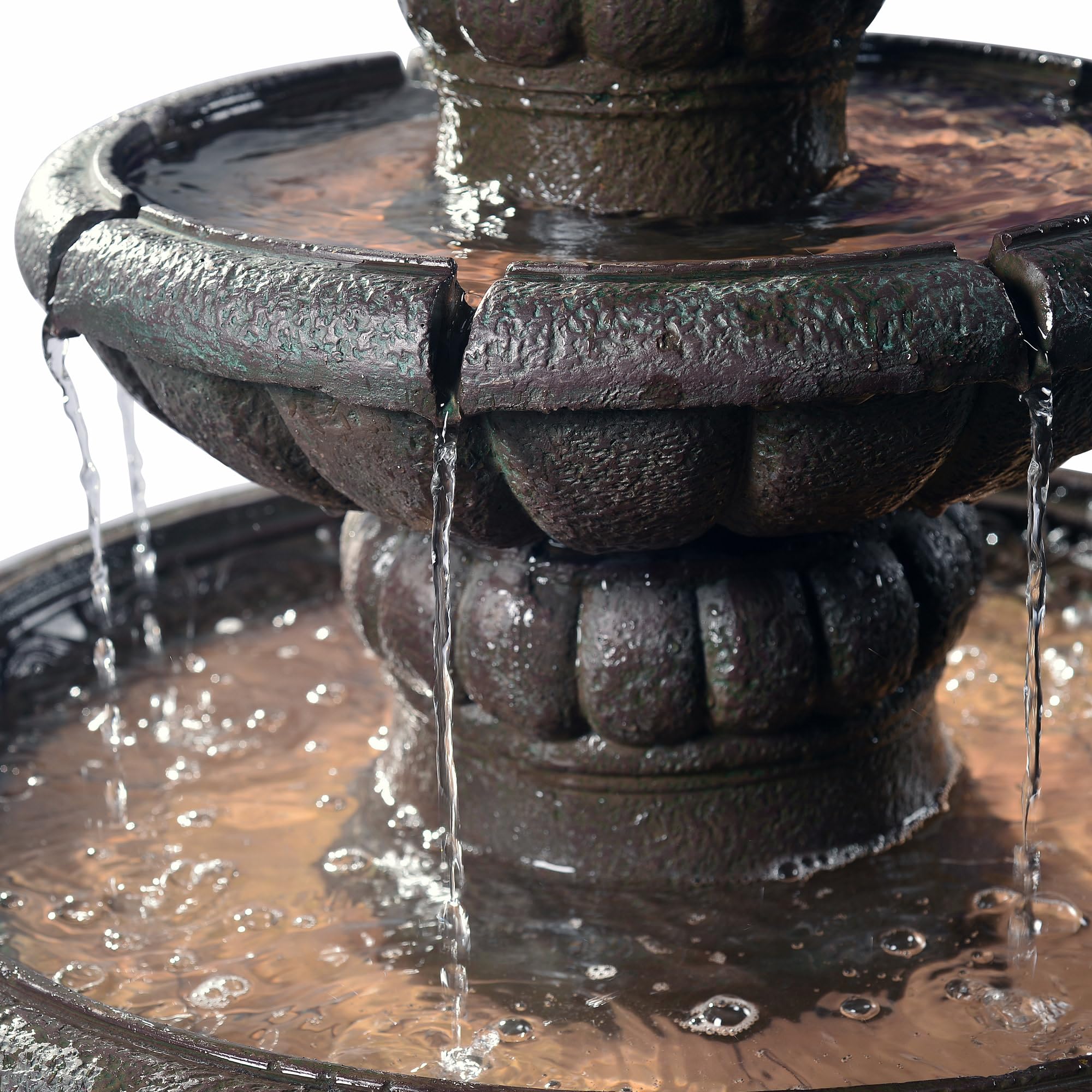 Teamson Home fountain next to outdoor chair showing 39-inch height and scale