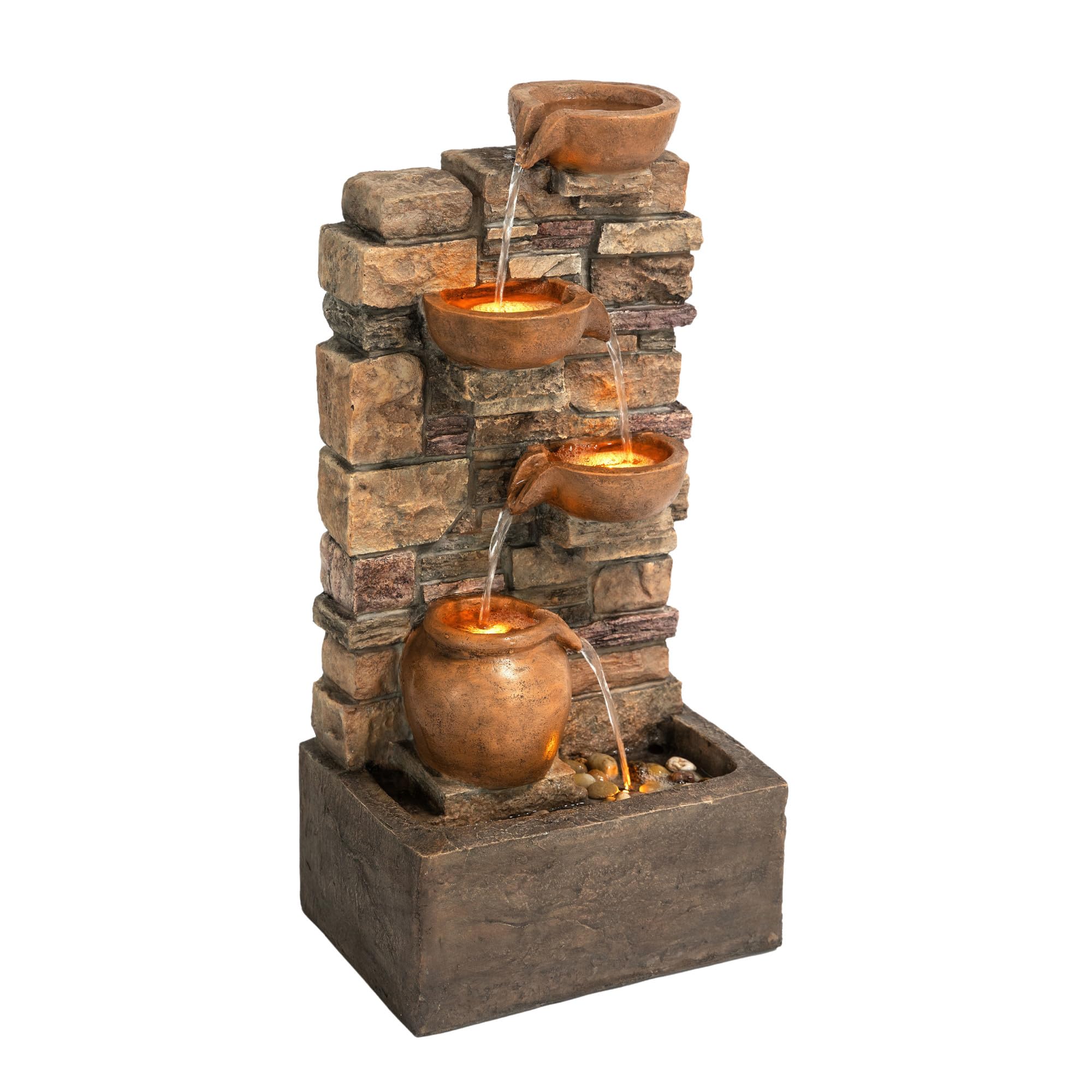 Teamson Home side profile displaying water cascading through four bowls for calming sound