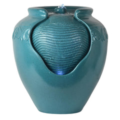 Teamson Home front view showing teal pot fountain and glossy finish enhancing patio