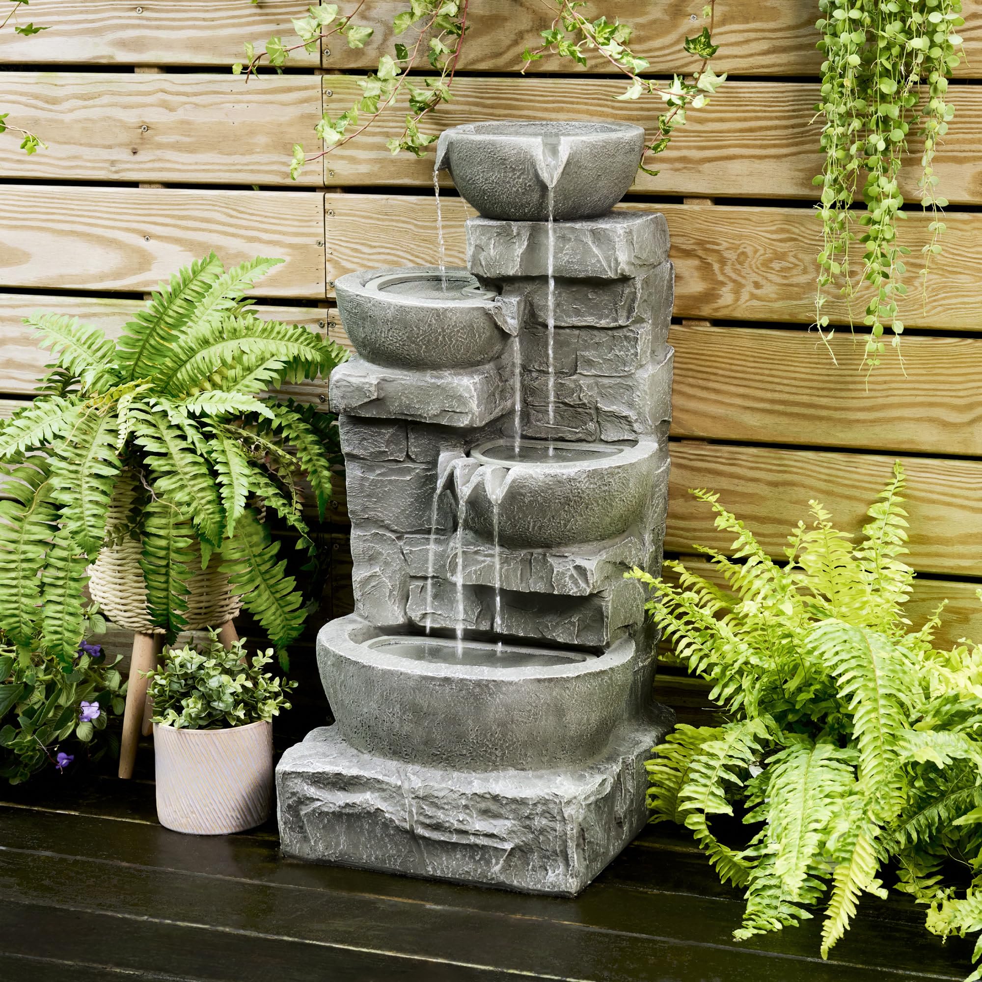 Teamson Home weathered stone finish detail highlighting weather-resistant polyresin
