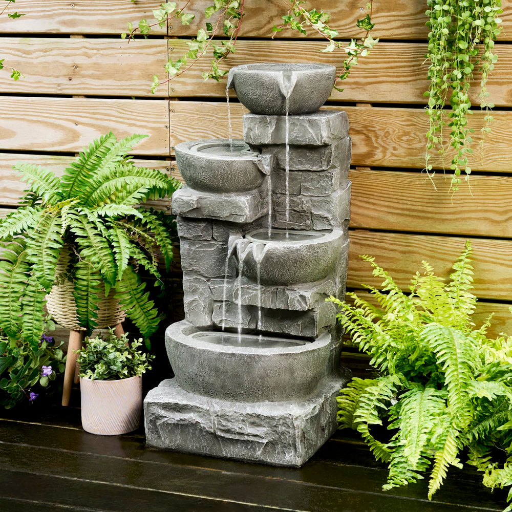 Teamson Home weathered stone finish detail highlighting weather-resistant polyresin