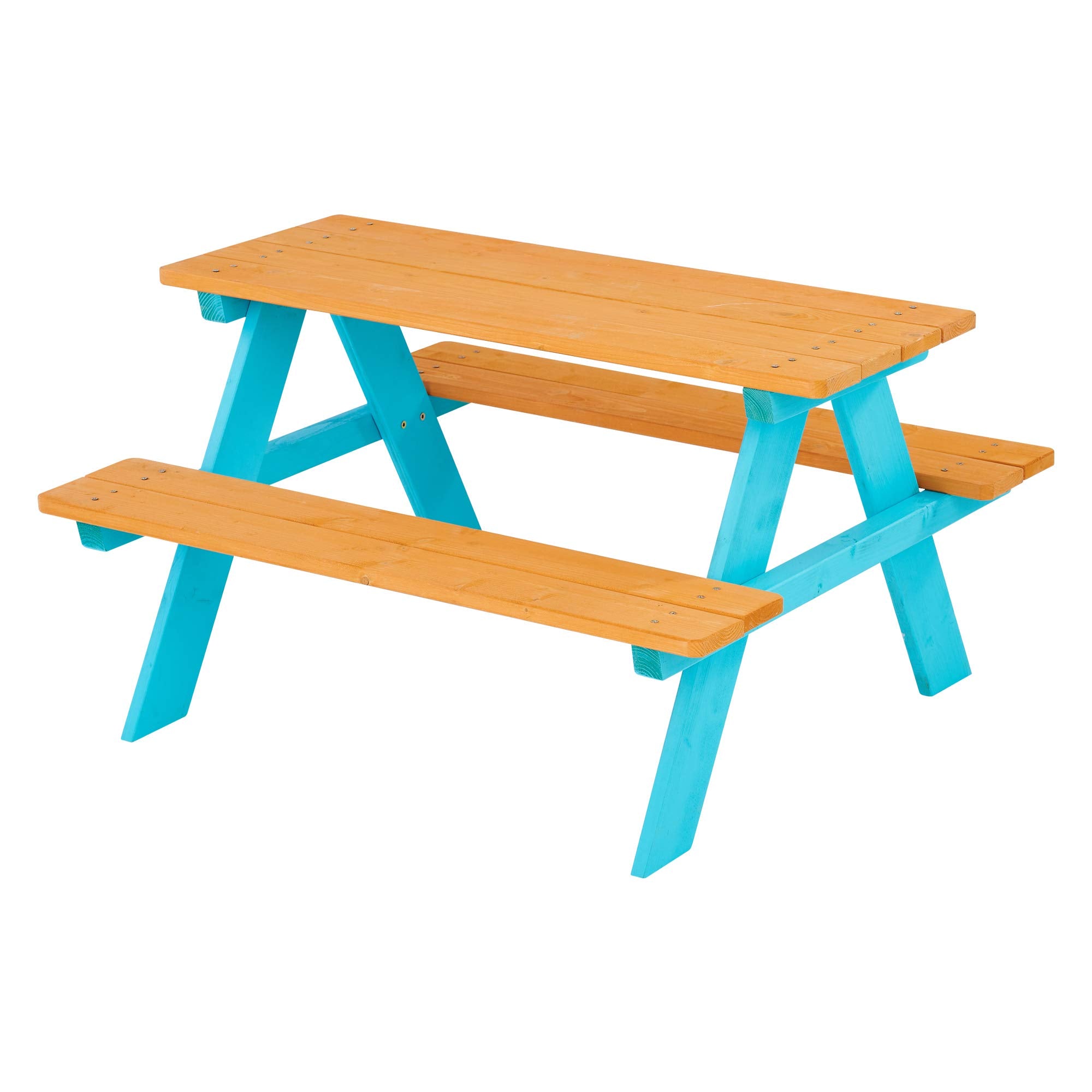 Teamson Kids front view of picnic table and benches showing sturdy design and bright color