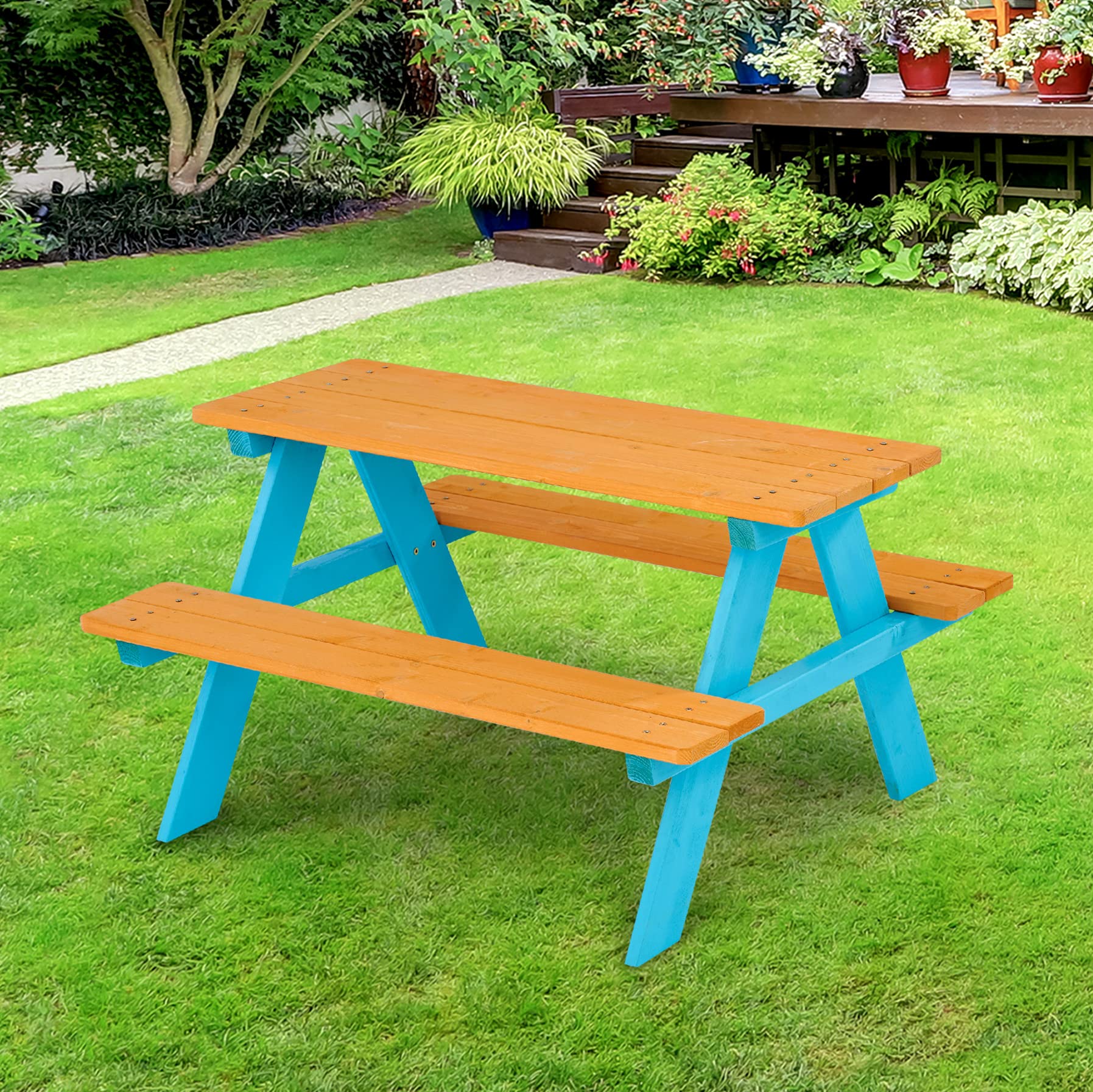 Teamson Kids table with child for scale showing comfortable low height
