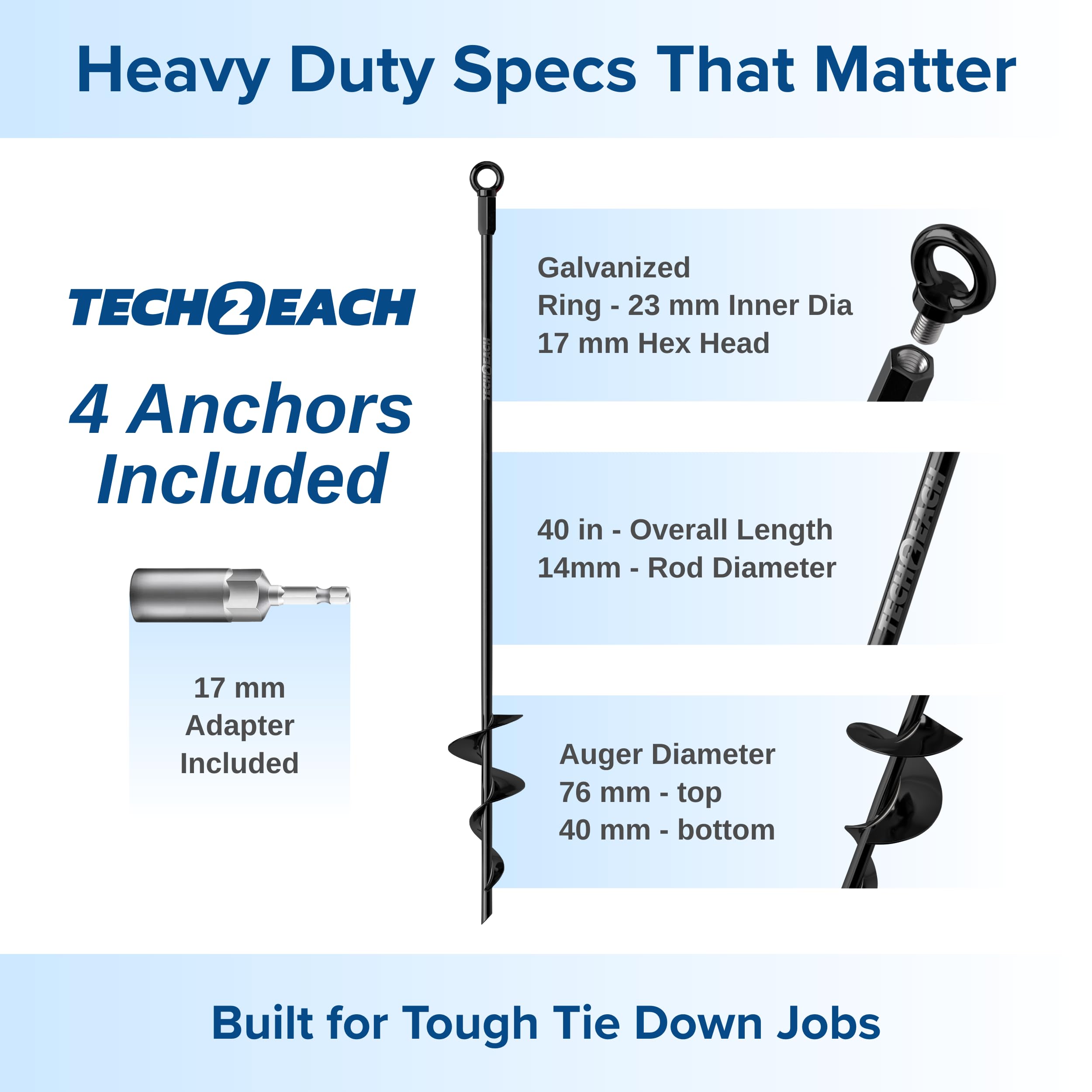 TECH2EACH anchor installed in sandy soil showing deep hold benefit