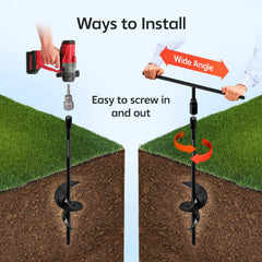 TECH2EACH close-up of dual-width spiral auger showing deeper soil grip and stronger hold