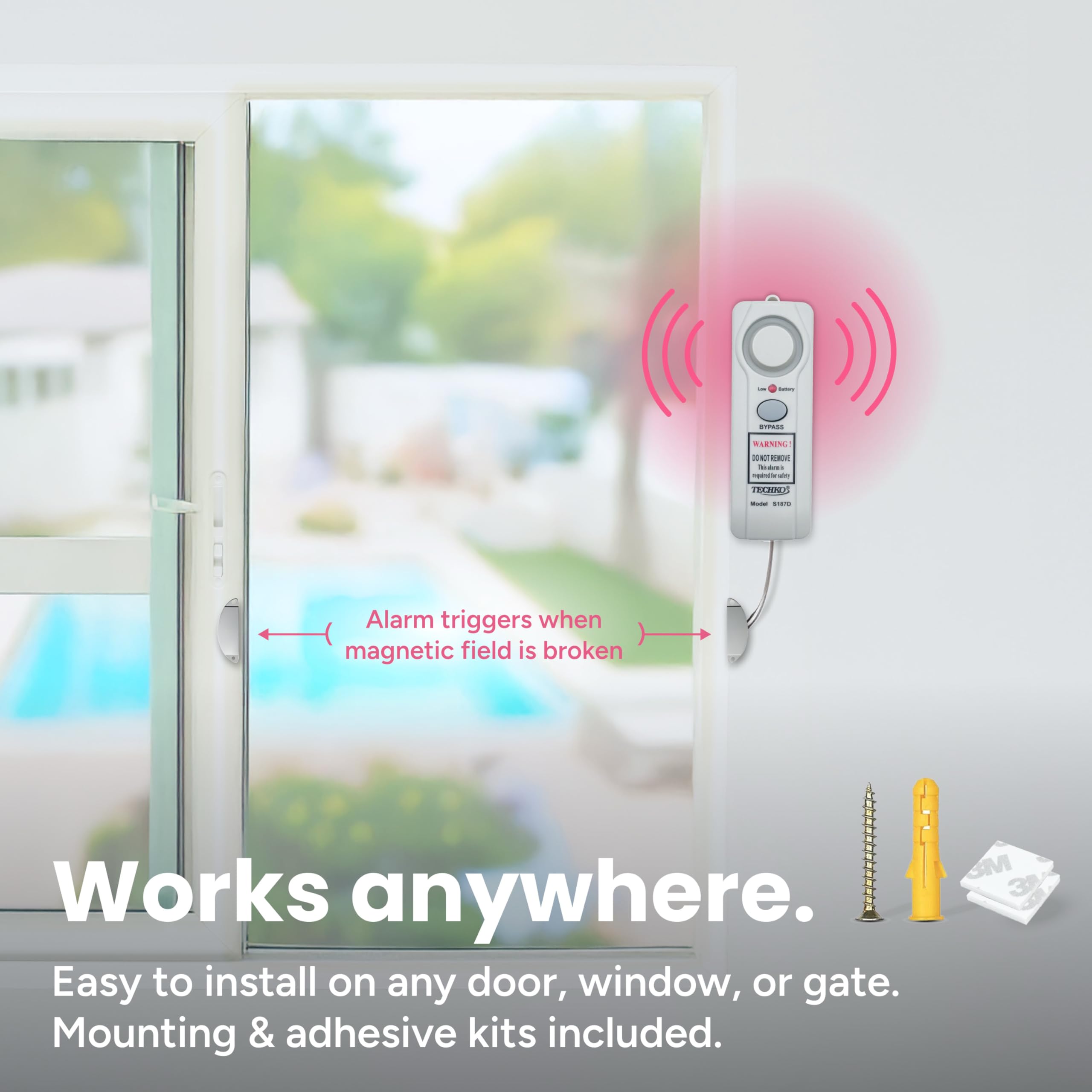 TECHKO S187D sensor para puerta corrediza patentado evitando falsas alarmas