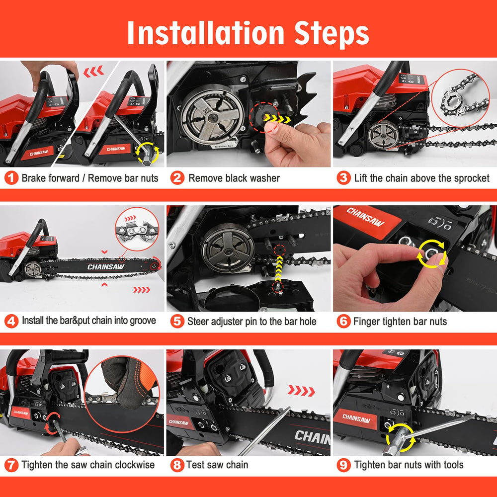 TECHMOO guide bar and chain detail showing sharp teeth and durable construction
