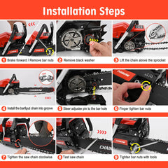TECHMOO guide bar and chain detail showing sharp teeth and durable construction