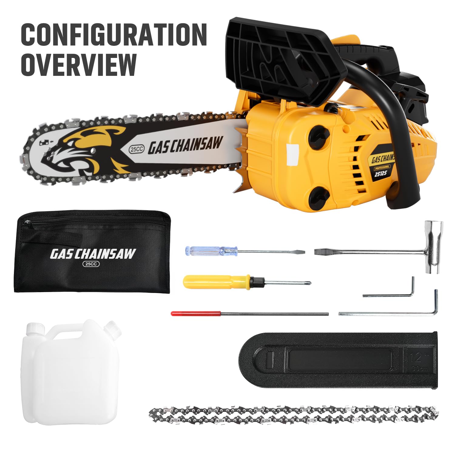 TECHMOO chainsaw beside log illustrating compact size and practical scale
