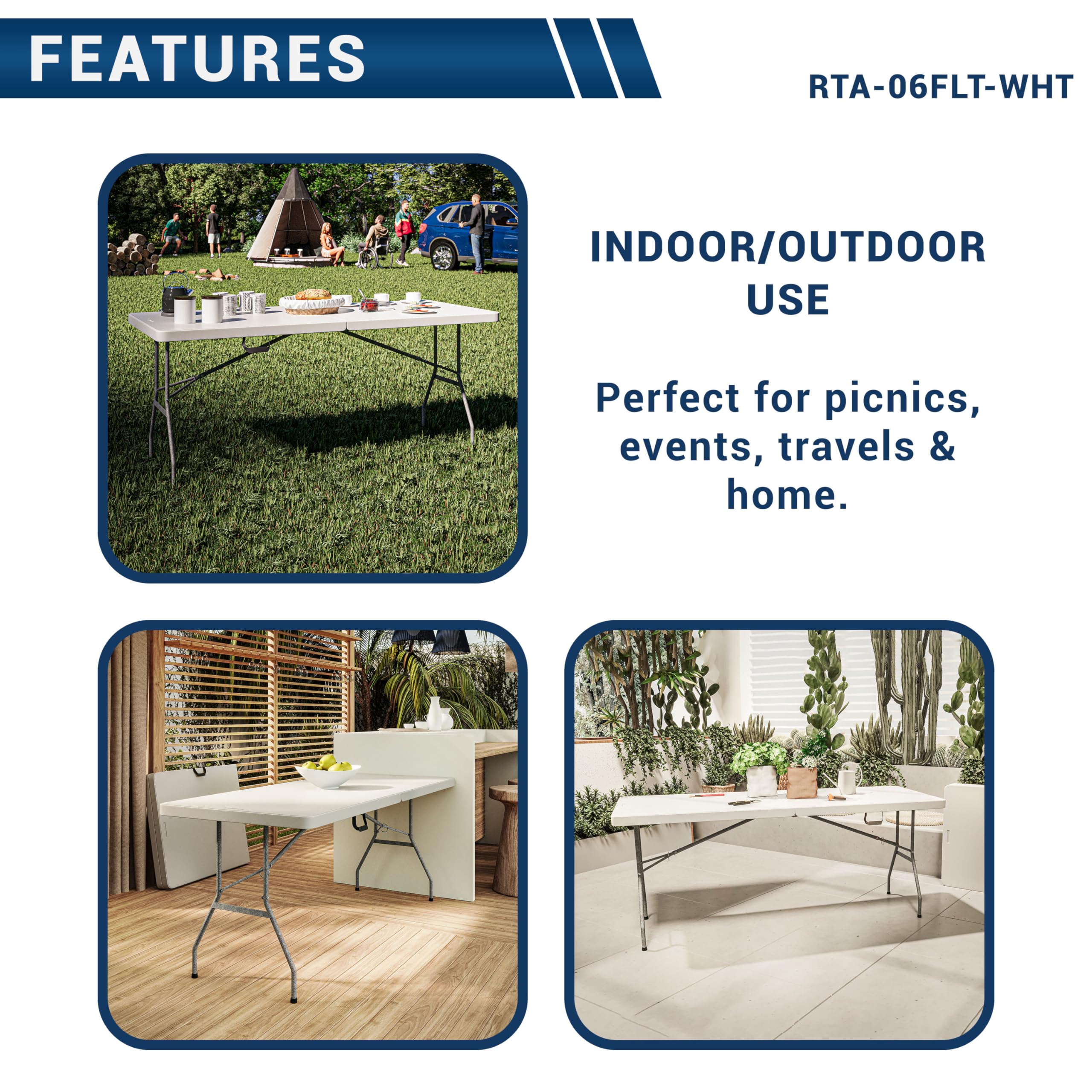 Techni Home table used at campsite with gear showing outdoor durability benefit