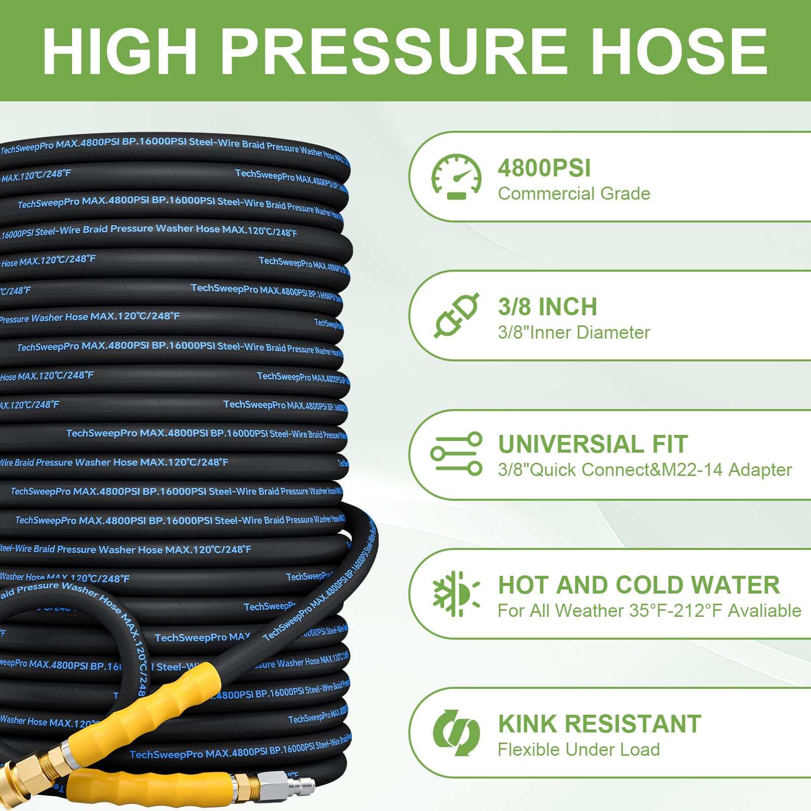 TechSweepPro close-up of brass swivel quick-connect delivering leak-free, tangle-free operation